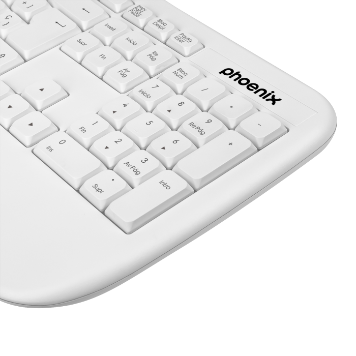 Phoenix Technologies Teclado Ergonómico Inalámbrico K201 2.4Ghz Plug & Play para Windows MacOS Linux