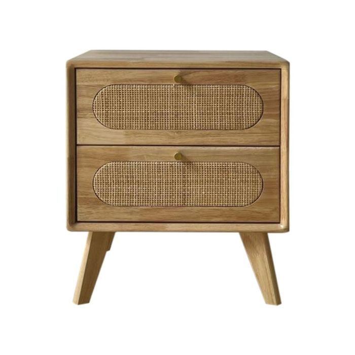 DKD Home Decor Mesita de Noche Scandi Natural 40x30x48 cm con 2 Cajones de Ratan y Rubberwood Desmontable 1 DKD Home Decor Mesita de Noche Scandi Natural 40x30x48 cm con 2 Cajones de Ratan y Rubberwood Desmontable 1