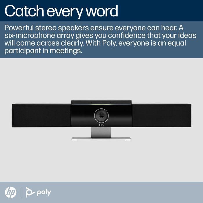Poly Studio USB Video Bar para Colaboración Clara en Salas Medianas con Audio y Video de Calidad y Cámara Inteligente DirectorAI 3
