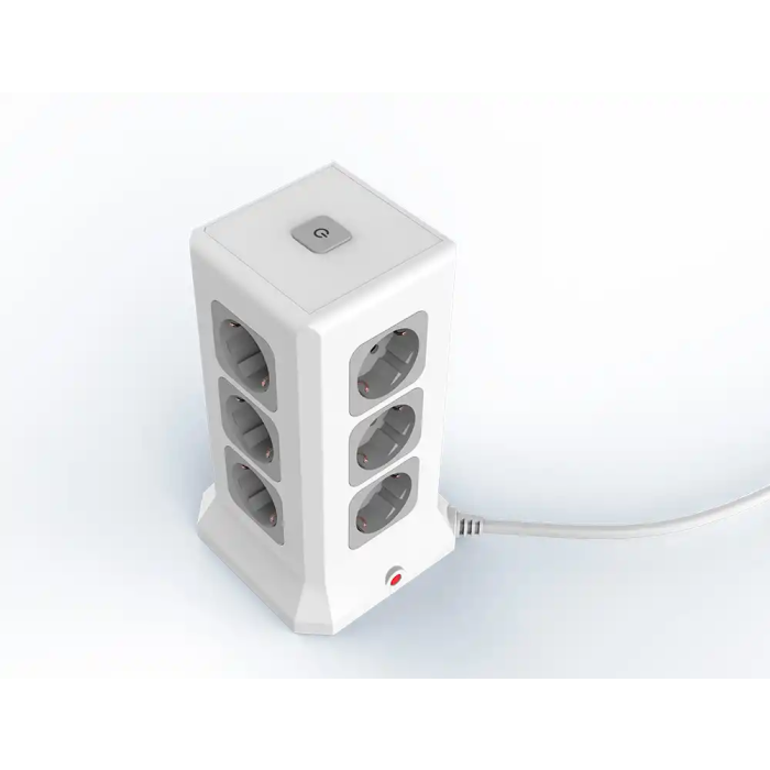 Q-connect Regleta Múltiple 16 en 1 con 12 Tomas de Corriente, 3 USB y 1 USB-C, Cable 2m, 120x120x210mm 2