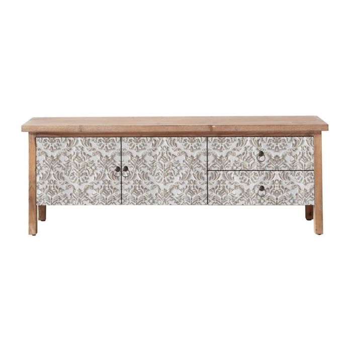 DKD Home Decor Mueble TV Estilo Árabe de Abeto y MDF Natural Blanco con 2 Cajones y 2 Puertas 140x40x50 cm 1