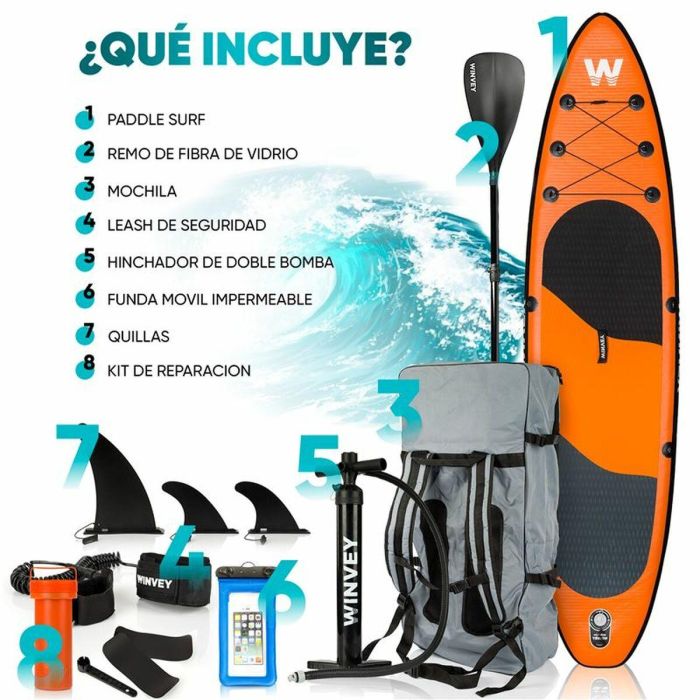 Tabla de Paddle Surf Hinchable con Accesorios Winvey SUP-O Naranja