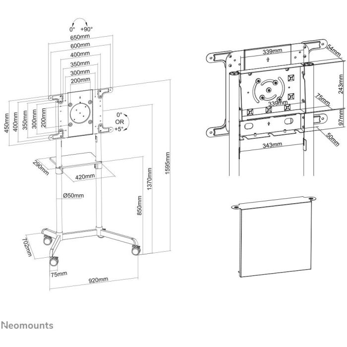 Neomounts Carro para TV NS-M1250BLACK Soporte de Pie Giratorio para Pantallas hasta 70" y 70kg 7