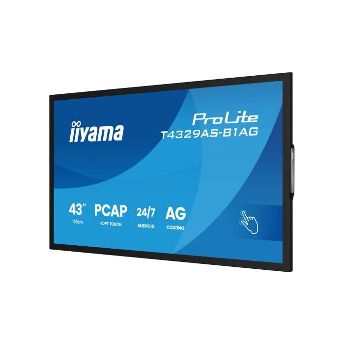 Monitor Iiyama 43" All-In-One Pcap Interactive/ Android 14 Os/ 3840 X 2160/ 450Cd/M² With Touch/ Hdmi X2 + Usb-C/Rs-232C X1/ Wifi 5 - 2.4G / 5G/ Ram: 4Gb, Rom: 32Gb/ Touch Through-Glass (T4329As-B1Ag) 8