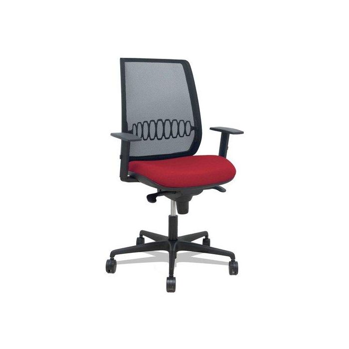 Silla Piqueras Y Crespo Alares Brazos Regulables Ergonomica Mecanismo Sincro Respaldo Malla Negra Asiento Tapizado Bali Granate