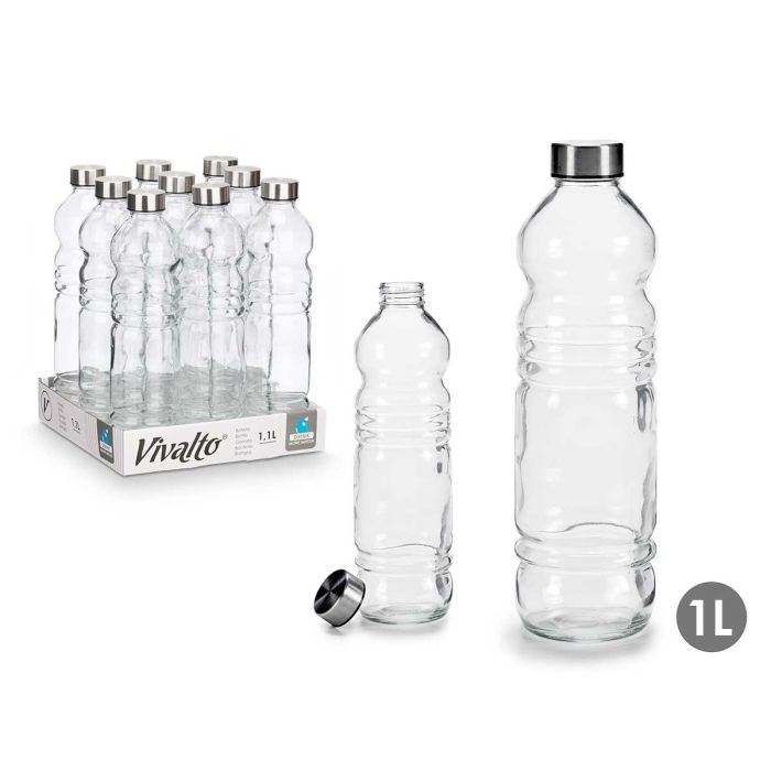 Vivalto Botella de Cristal 1100 ml, 8x31x8 cm, Transparente y Plata (18 Unidades) Vivalto Botella de Cristal 1100 ml, 8x31x8 cm, Transparente y Plata (18 Unidades)