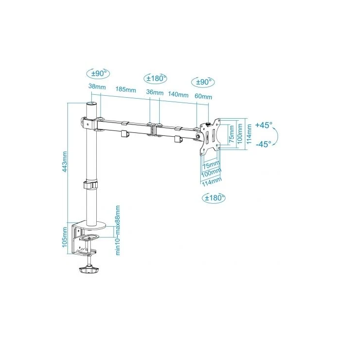 Tooq Soporte Monitor Mesa Giratorio e Inclinable para Pantallas de 13"" a 32"", Negro 4