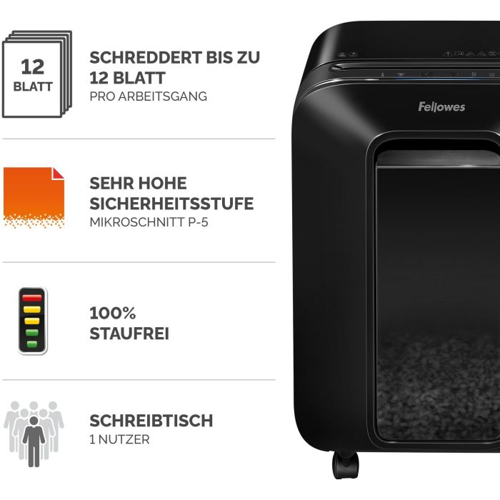 Fellowes LX201 Destructora Powershred MicroCut 12 hojas 2x12mm P-5 Negro 1
