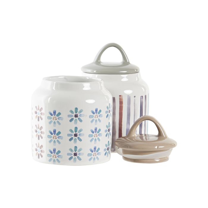 DKD Home Decor Bote Gres Azul Celeste Gris 11 x 16 x 11 cm (4 Unidades) 1