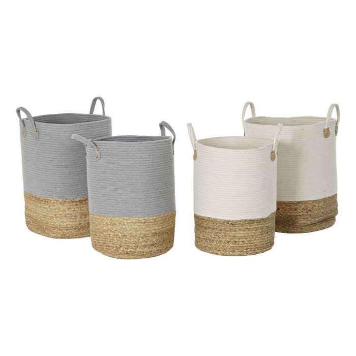 Cesta Boho DKD Home Decor Gris Claro Blanco 40 x 52 x 40 cm Set de 2 (2 Unidades) 2