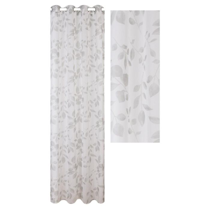 DKD Home Decor Cortina Visillo Oriental con Hojas Poliester Gris Claro Blanco 270x140 cm (2 Unidades)