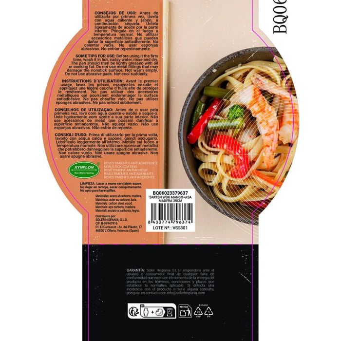 Quttin Sarten Wok Mango y Asa de Madera 35 cm (6 Unidades) 8 Quttin Sarten Wok Mango y Asa de Madera 35 cm (6 Unidades) 8