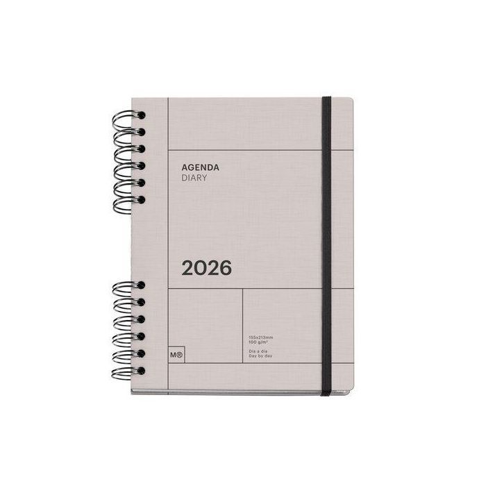 Agenda Anual (2026) Miquelrius Trends Back To Basics Wire-O Tapa Extra Con Goma Plus 155X213 D/P Gris