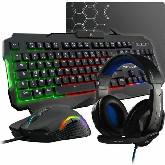 THE G-LAB Gaming Argon Combo Calibre + Mouse y alfombra + Auriculares - KEYZ 120 FR, KULT 130, KORP 150, PAD - ES