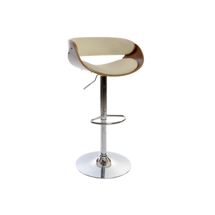DKD Home Decor Taburete Moderno Regulable Crema y Marrón, Acabado Cromado, PU y Nogal. Alto 101.5cm, Asiento 61cm.
