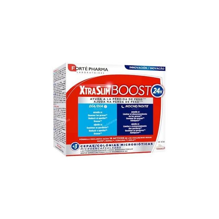 Forté Pharma XTRASLIM BOOST 24 Suplemento Control Pérdida Peso, Metabolismo Grasas, Drenaje, Fórmula Día y Noche, 120 Cápsulas