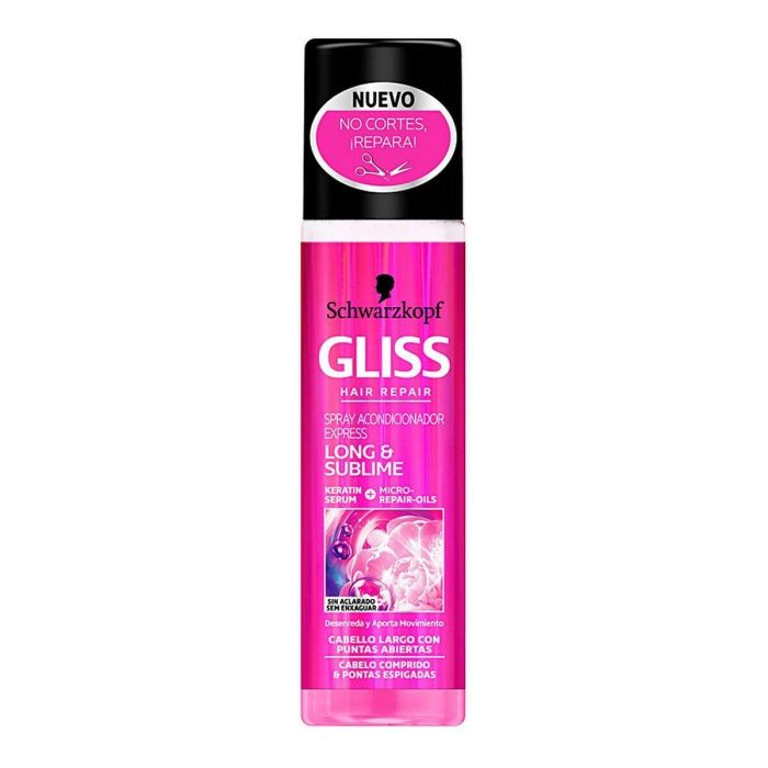 Schwarzkopf Gliss Acondicionador Express Long & Sublime Reparador para Puntas Abiertas y Cabello Largo Dañado Sin Aclarado Spray 200ml