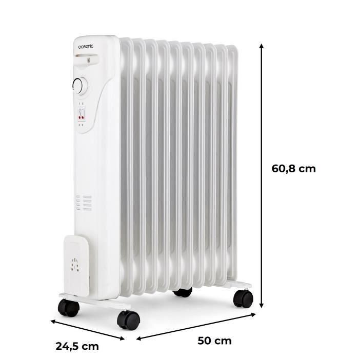 Oceanic Radiador Eléctrico de Aceite 2500W, 3 Potencias, 11 Elementos, Blanco, Móvil para Cualquier Habitación 3