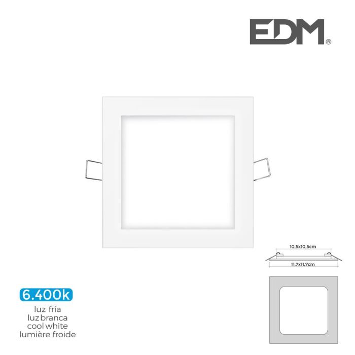 Edm Mini Downlight LED Empotrable Cuadrado 6W 6400K Luz Fría Blanco 11.7x11.7cm IP20 No Dimable 1 Edm Mini Downlight LED Empotrable Cuadrado 6W 6400K Luz Fría Blanco 11.7x11.7cm IP20 No Dimable 1
