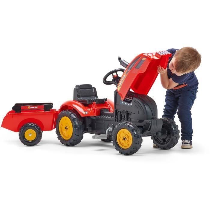 FALK - 2046AB - Tractor tractor a pedal Red X con capota abatible y remolque incluido 2