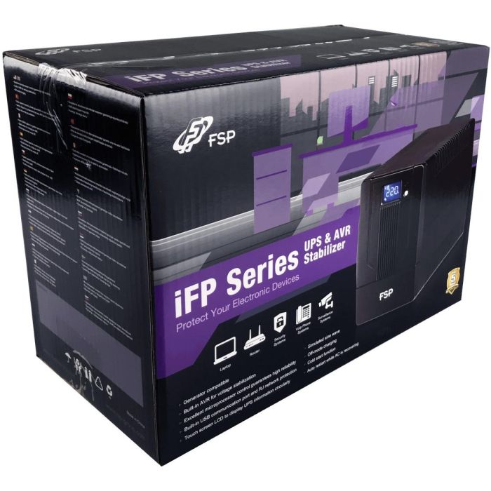 FSP iFP600 Line-interactive UPS 600VA.360W.SCHUKO*2.12V/7AH*1.LCD VERSION .230V 6