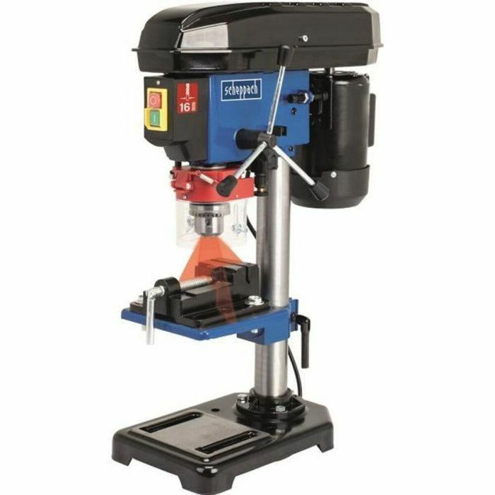 Scheppach DP16VLS Taladro de Columna 500W con Láser Cruzado de Precisión, Portabrocas 16mm, 5 Velocidades para Madera y Metal