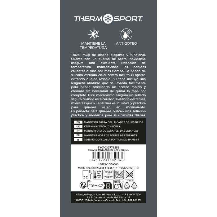 Termo Prx Travel Mug Acero Inoxidable 480 ml - Inde (9 Unidades) 6 Termo Prx Travel Mug Acero Inoxidable 480 ml - Inde (9 Unidades) 6