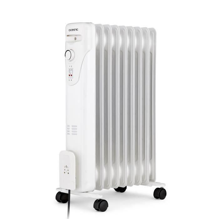 Radiador de baño de aceite eléctrico - 2000 vatios - Oceanic - 3 potencias - 9 elementos - Móvil - Blanco 1 Radiador de baño de aceite eléctrico - 2000 vatios - Oceanic - 3 potencias - 9 elementos - Móvil - Blanco 1