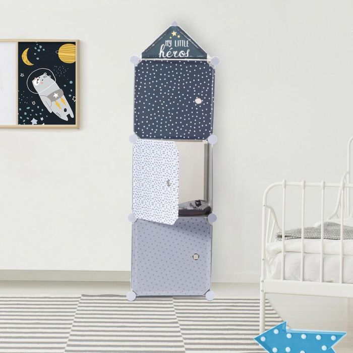Home Deco Kids Estantería Modular 3 Cubos Azul con Puerta My little Héros 34x32x110 cm 3