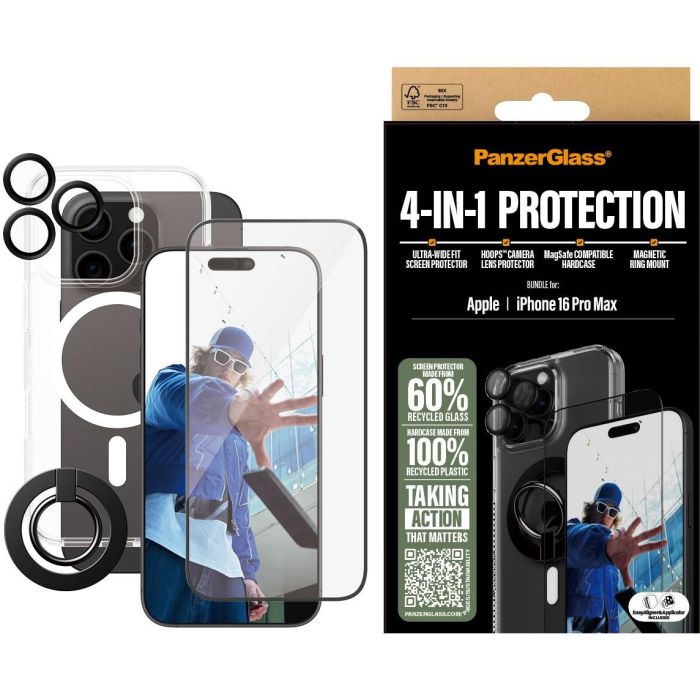 PanzerGlass 4-in-1 Protection para iPhone 16 Pro Max, Protector de Pantalla de Vidrio Templado Resistente a Rayones y Golpes 1 PanzerGlass 4-in-1 Protection para iPhone 16 Pro Max, Protector de Pantalla de Vidrio Templado Resistente a Rayones y Golpes 1