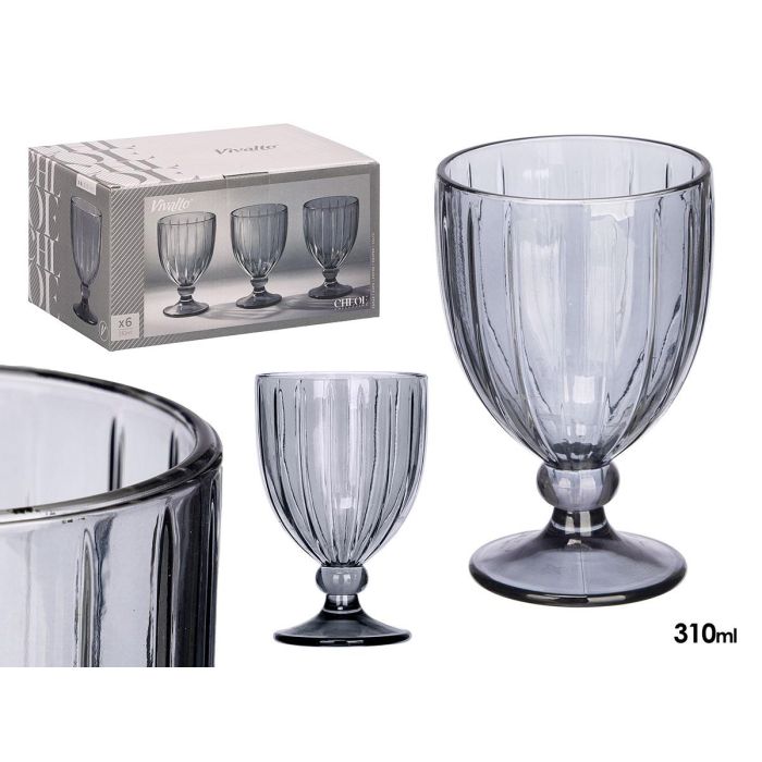 VIVALTO Copa Vino Rayas 310 ml Humo Vidrio Gris 8.5x13.3x8.5 cm (Set de 24)
