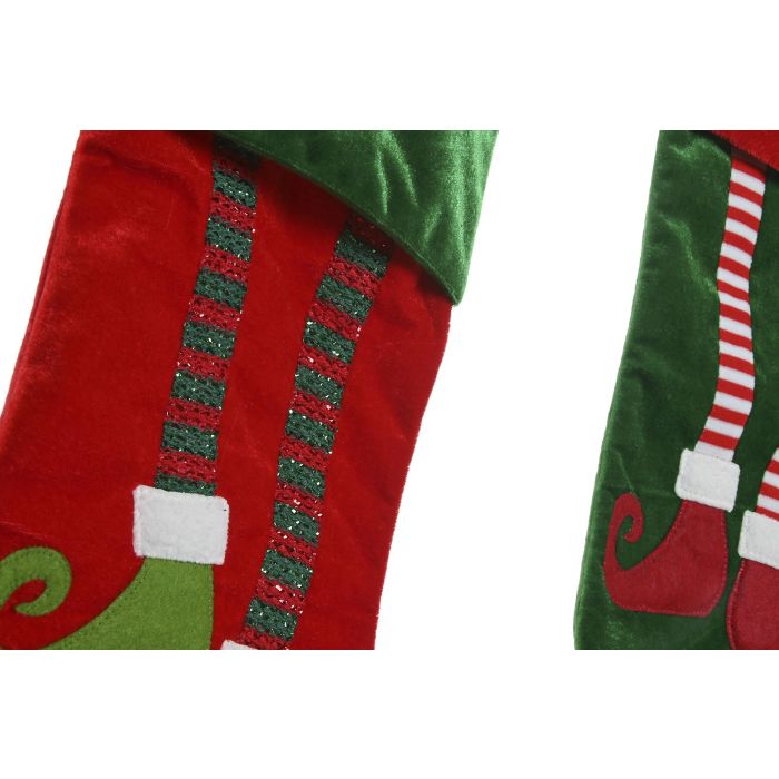 Calcetin Navidad Tradicional DKD Home Decor Rojo Verde 2 x 50 x 27 cm (6 Unidades) 1