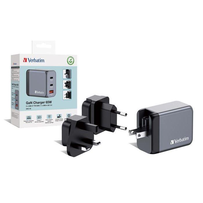 Verbatim Gnc-65 Cargador Pared Gan 65 W Usb-A 3.0 Y 2Xusb-C 3.0 3 Verbatim Gnc-65 Cargador Pared Gan 65 W Usb-A 3.0 Y 2Xusb-C 3.0 3