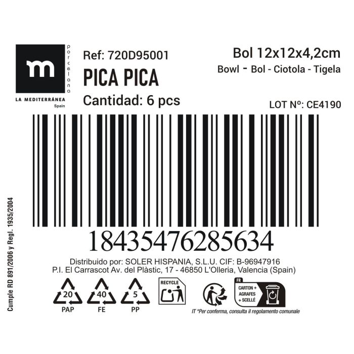 Bol Aperitivo Pica-Pica 12x4.2 cm - La Mediterranea (24 Unidades) 1