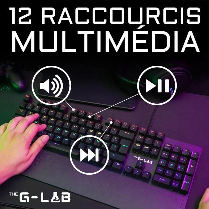 Teclado mecánico para juegos - THE G-LAB - KEYZ -CARBON -EX/FR - Retroiluminado - Interruptor azul - Reposamuñecas - FR 4