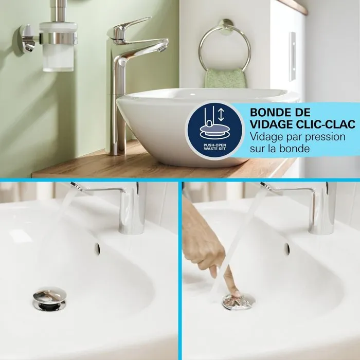 Grohe 24331001 Mezclador Monomando de Lavabo Cromo Alto Tamaño XL Ahorro Agua Desagüe Click-Clack 4 Grohe 24331001 Mezclador Monomando de Lavabo Cromo Alto Tamaño XL Ahorro Agua Desagüe Click-Clack 4