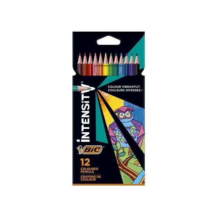 Bic Lápices de Colores Intensity Triangle, 12 Unidades Colores Surtidos, Mina Ultra Resistente 3.2mm Sin Madera