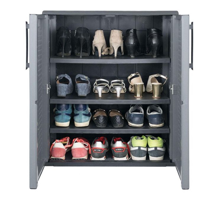 Art Plast Armario bajo para zapatos, de polipropileno gris oscuro, con estante ajustable, 68 x 37 x 84 cm