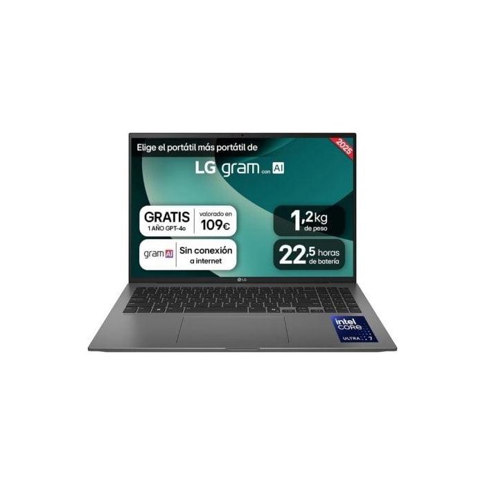 LG 16ZD90T-G.AX78B Portátil Gram 16" Ultraligero Intel Core Ultra 7-255H 16GB RAM 1TB SSD WQXGA Sin Sistema Operativo LG 16ZD90T-G.AX78B Portátil Gram 16" Ultraligero Intel Core Ultra 7-255H 16GB RAM 1TB SSD WQXGA Sin Sistema Operativo