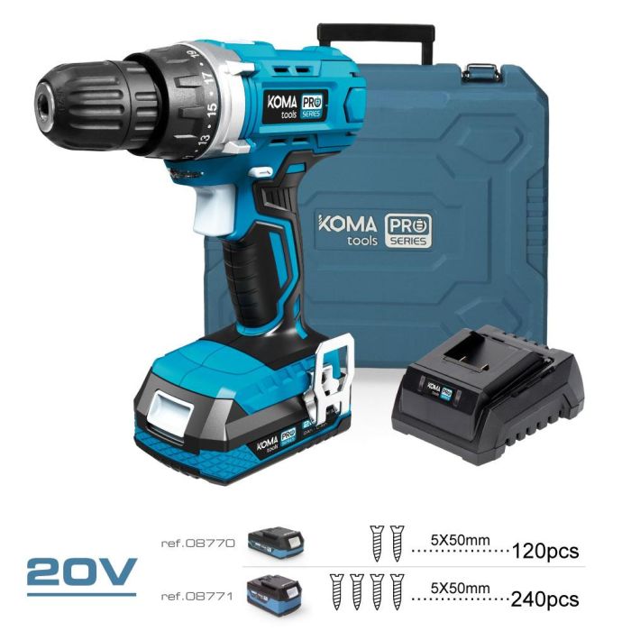 Koma Tools Taladro Atornillador 20V con 40 Accesorios, Batería y Cargador, Maletín Incluido - Pro Series 1 Koma Tools Taladro Atornillador 20V con 40 Accesorios, Batería y Cargador, Maletín Incluido - Pro Series 1