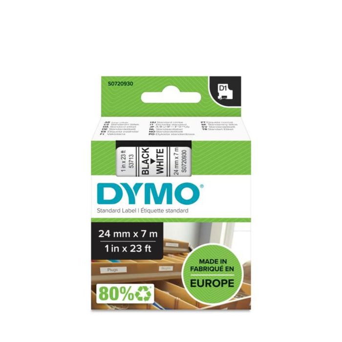 Cinta Laminada para Rotuladoras Dymo D1 53713 24 mm LabelManager™ Blanco Negro (5 Unidades) 1