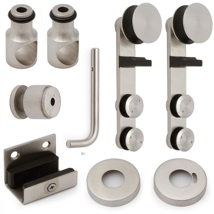 HERRAJES ALK Kit Herrajes Puerta Corredera Fenólico Cabina Sanitaria Simple Ø25mm hasta 120Kg para 8-12mm espesor