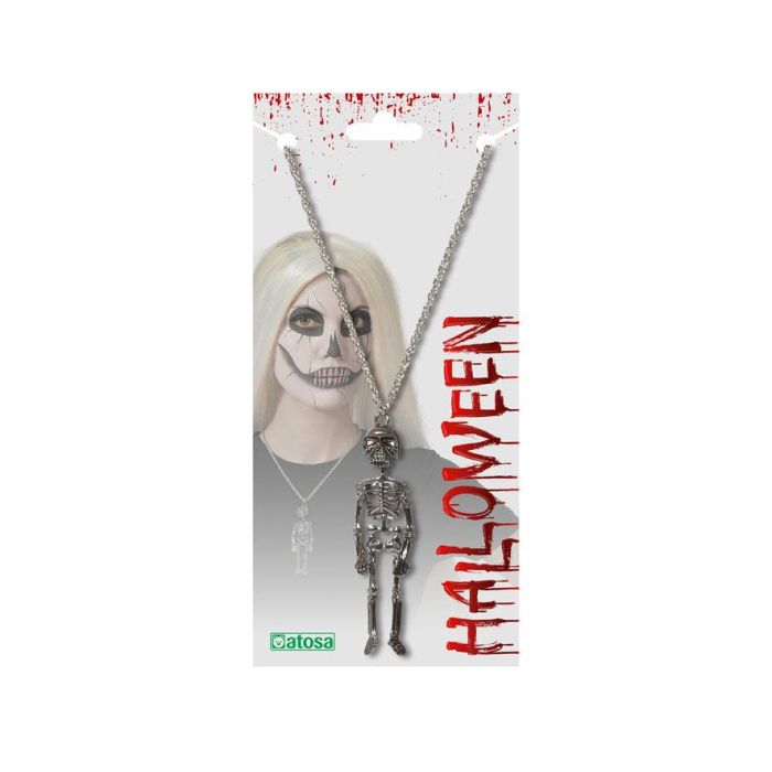 Collar con colgante de esqueleto plateado articulado - Diseño detallado para Halloween y fiestas de disfraces 1 Collar con colgante de esqueleto plateado articulado - Diseño detallado para Halloween y fiestas de disfraces 1