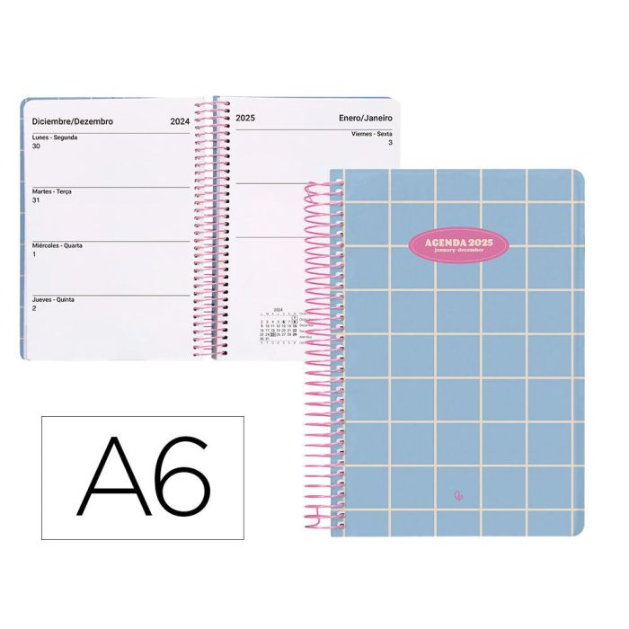 Agenda Espiral Liderpapel Classic A6 2025 Semana Vista Color Azul Claro Papel 70 gr