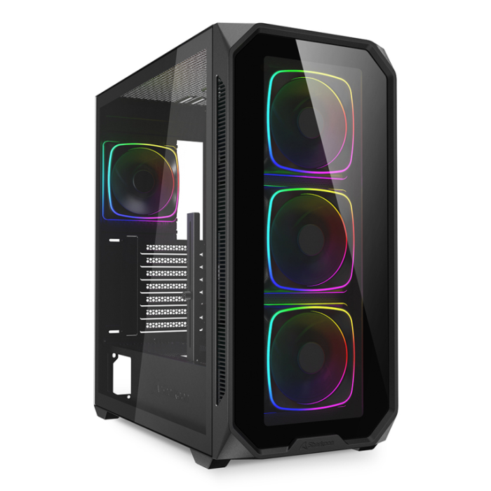 Sharkoon AK5G RGB Caja PC Midi Tower ATX Cristal Templado, 4 Ventiladores ARGB, USB-C, Soporte Radiador Dual, Negro