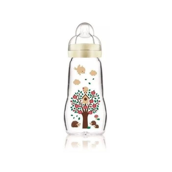 MAM Flow Teat 2 Biberón de Vidrio Premium 260 ml 0-6 Meses Blanco con Tetina Ultra Suave y Cuello Ancho Resistente al Calor
