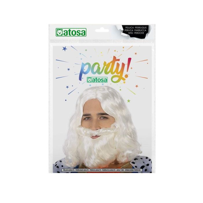 Peluca y Barba Blanca para Disfraz de Dioses Mitológicos, Reyes o Papá Noel 1