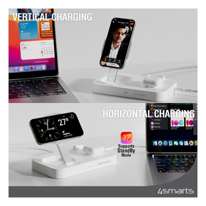 4smarts Qi2 Estación de Carga Inalámbrica Trident, Blanco, 25W 2