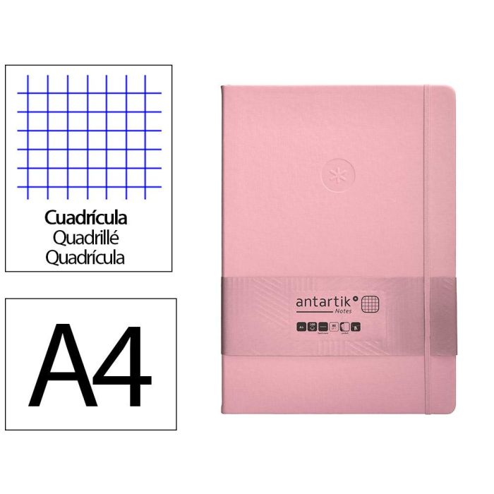 Cuaderno Con Gomilla Antartik Notes Tapa Dura A4 Hojas Cuadricula Rosa Pastel 100 Hojas 80 gr Fsc