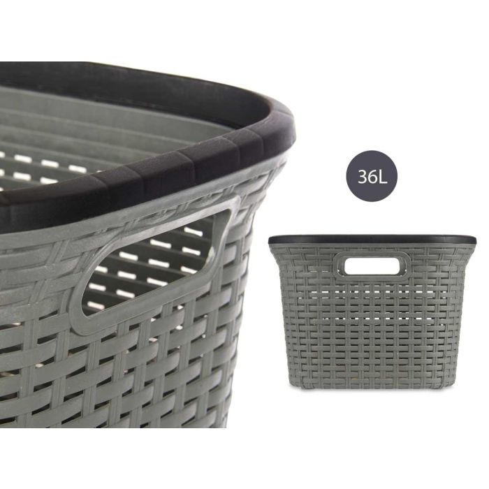 Cesta Plastico Rattan Ropa 36L Gris Kipit 36X25CM (12 Unidades) 3 Cesta Plastico Rattan Ropa 36L Gris Kipit 36X25CM (12 Unidades) 3